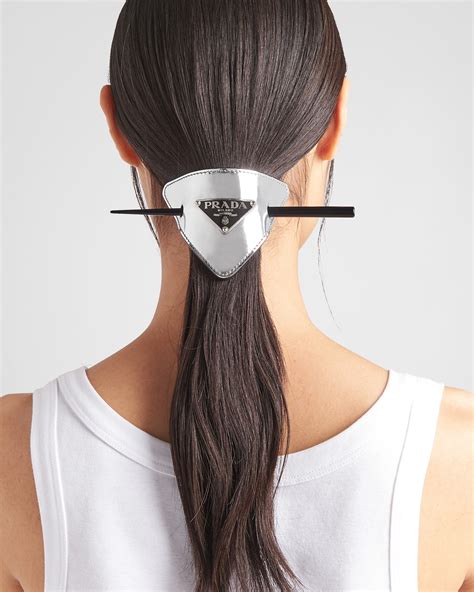 Shop Prada Brushed Leather Hair Clasp With Stick